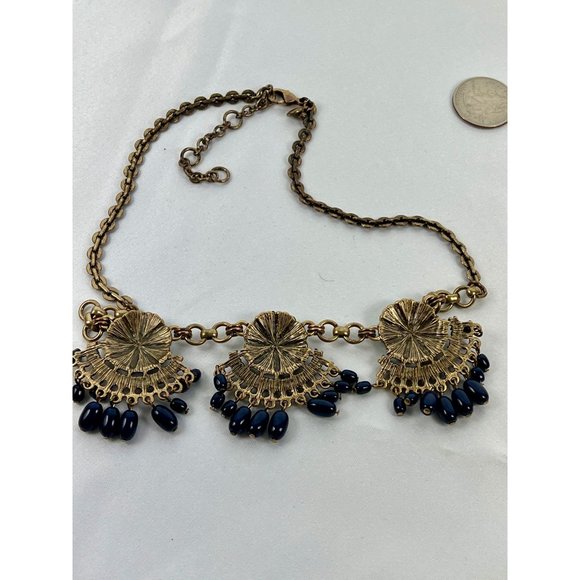 Vintage Inspired J. Crew Bib Statement Necklace, Blue Teal Flowers & Rhinestones - Picture 9 of 9